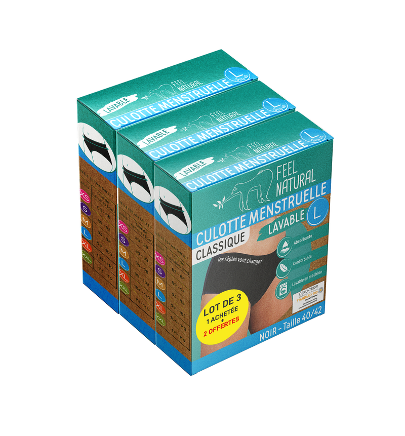 Cuecas Menstruais - Classic - Preto - Tamanho L (40-42) Feel Natural