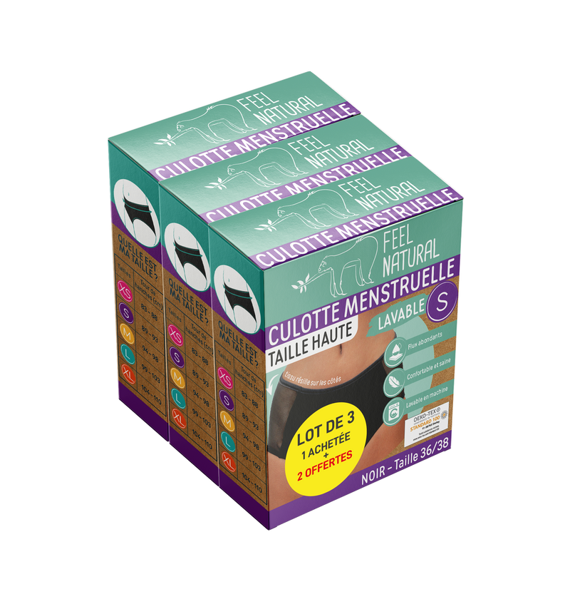 Cuecas Menstruais - Cintura Alta - Preto - Tamanho S (36-38) Feel Natural