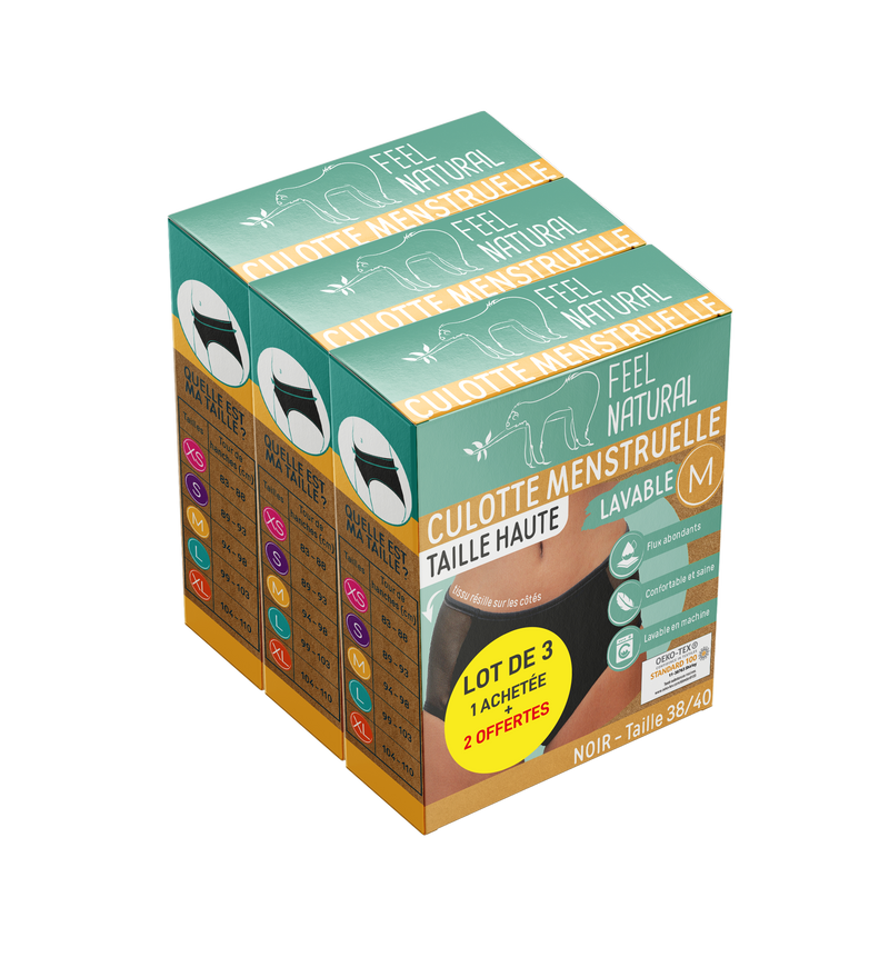 Cuecas Menstruais - Cintura Alta - Preto - Tamanho M (38-40) Feel Natural