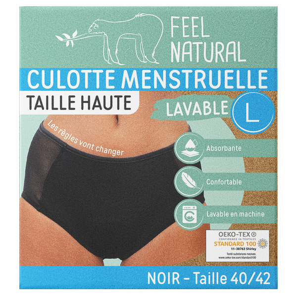 Cuecas Menstruais - Cintura Alta - Preto - Tamanho L (40-42) Feel Natural