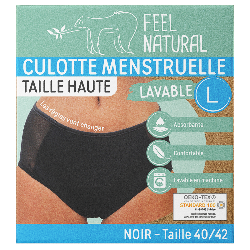 Cuecas Menstruais - Cintura Alta - Preto - Tamanho L (40-42) Feel Natural