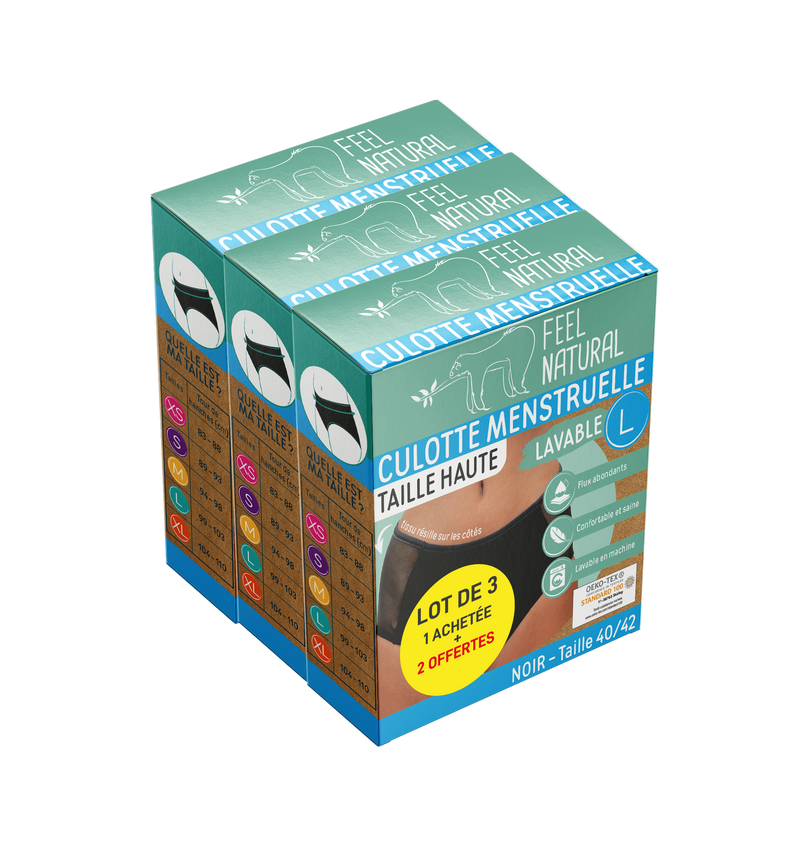 Cuecas Menstruais - Cintura Alta - Preto - Tamanho L (40-42) Feel Natural