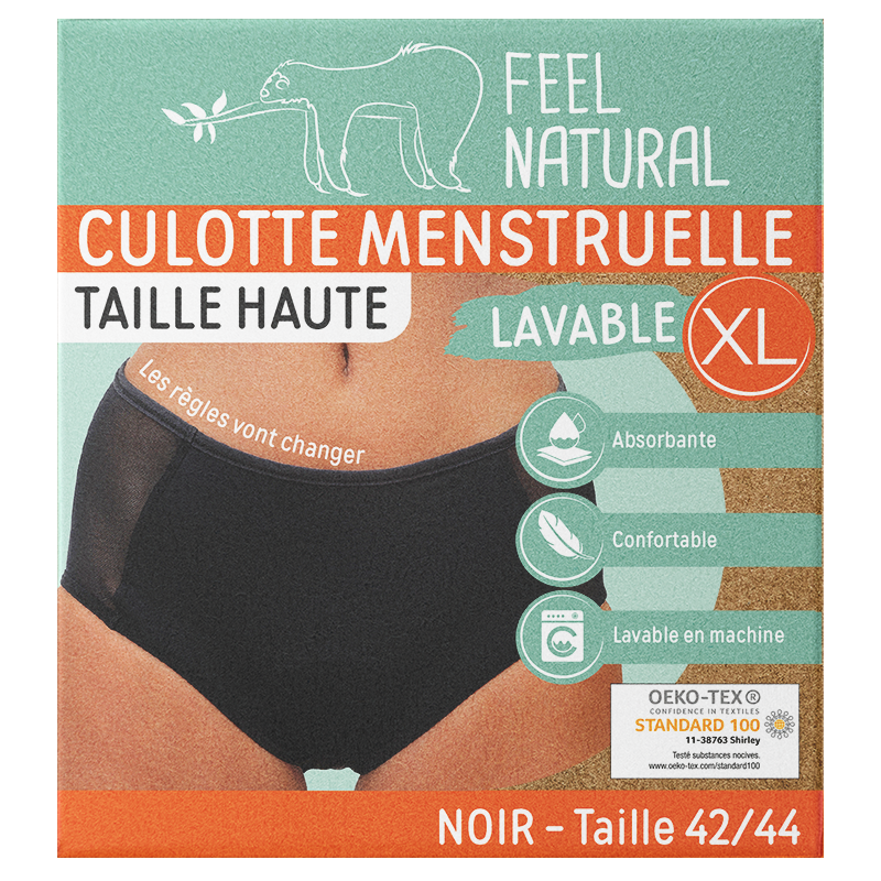 Cuecas Menstruais - Cintura Alta - Preto - Tamanho XL (42-44) Feel Natural