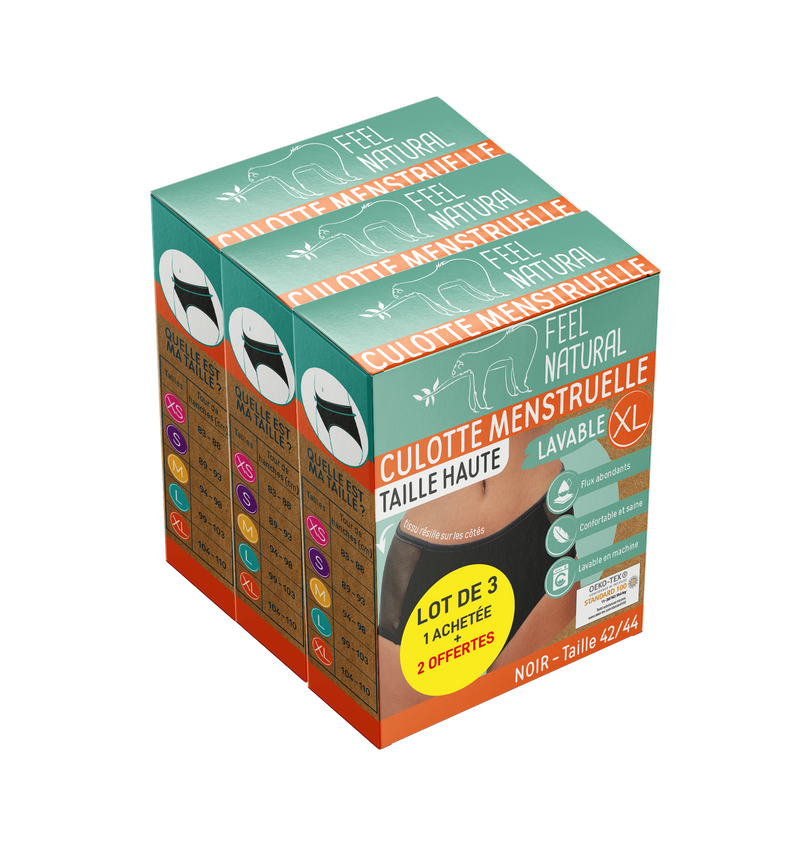 Cuecas Menstruais - Cintura Alta - Preto - Tamanho XL (42-44) Feel Natural