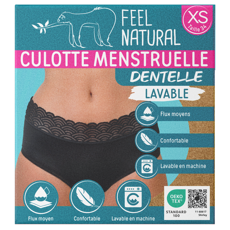 Cuecas Menstruais - Renda - Preto - Tamanho XS (34-36) Feel Natural