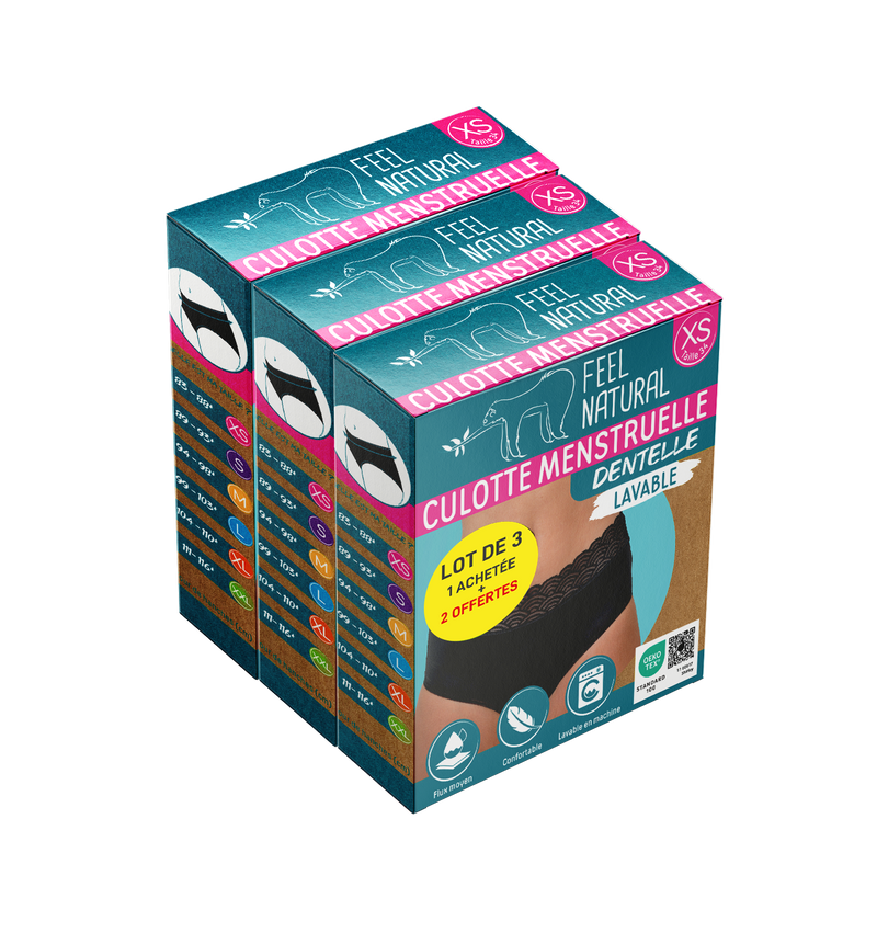 Cuecas Menstruais - Renda - Preto - Tamanho XS (34-36) Feel Natural