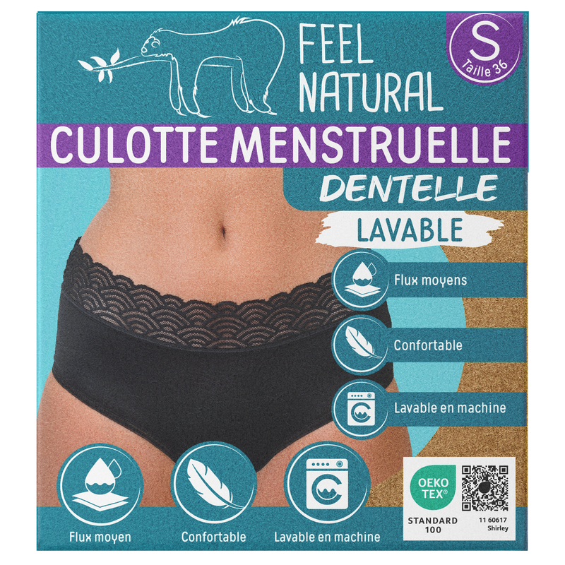 Cuecas Menstruais - Renda - Preto - Tamanho S (36-38) Feel Natural