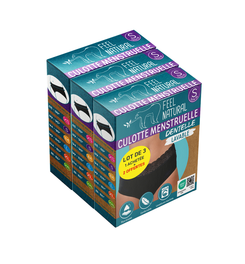 Cuecas Menstruais - Renda - Preto - Tamanho S (36-38) Feel Natural