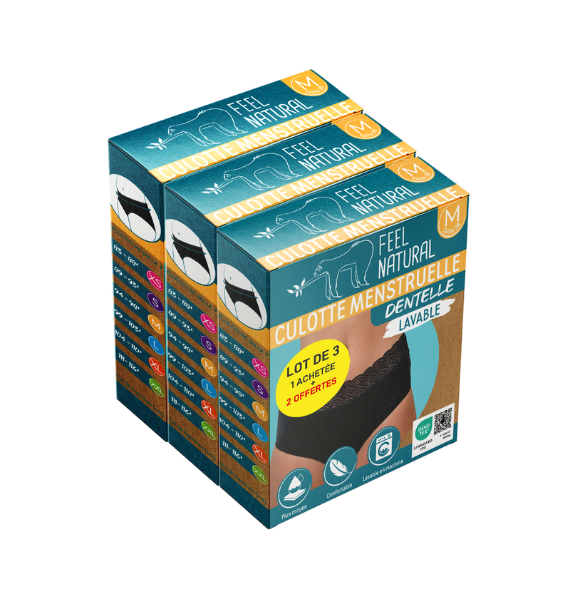 Cuecas Menstruais - Renda - Preto - Tamanho M (38-40) Feel Natural