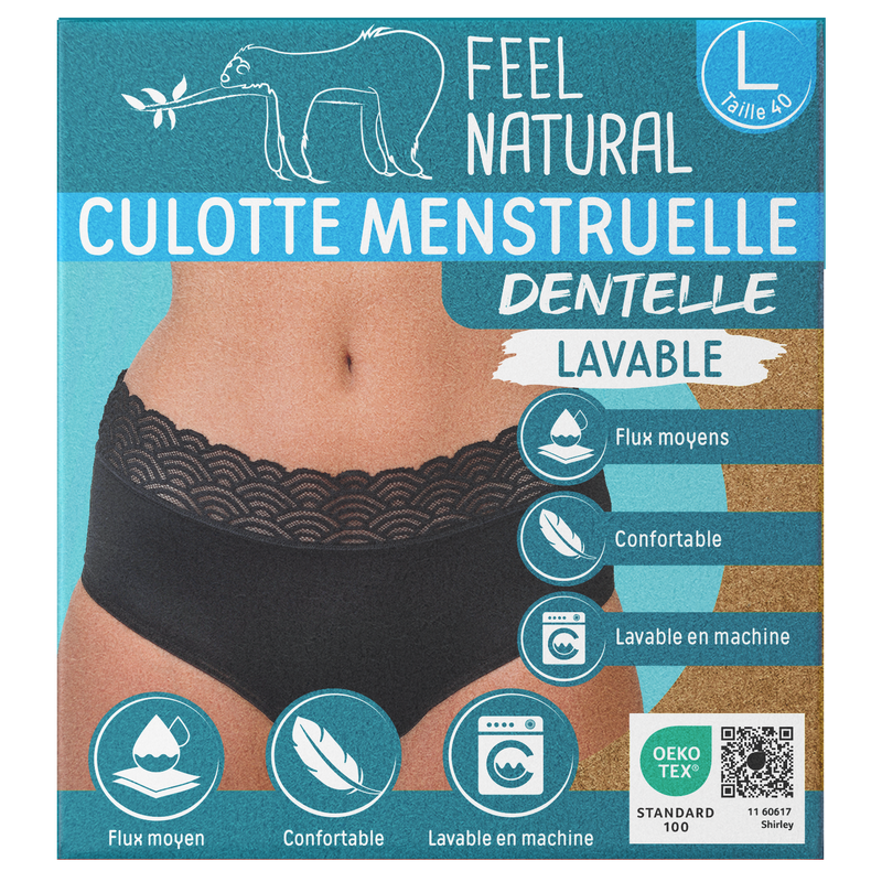 Cuecas Menstruais - Renda - Preto - Tamanho L (40-42) Feel Natural