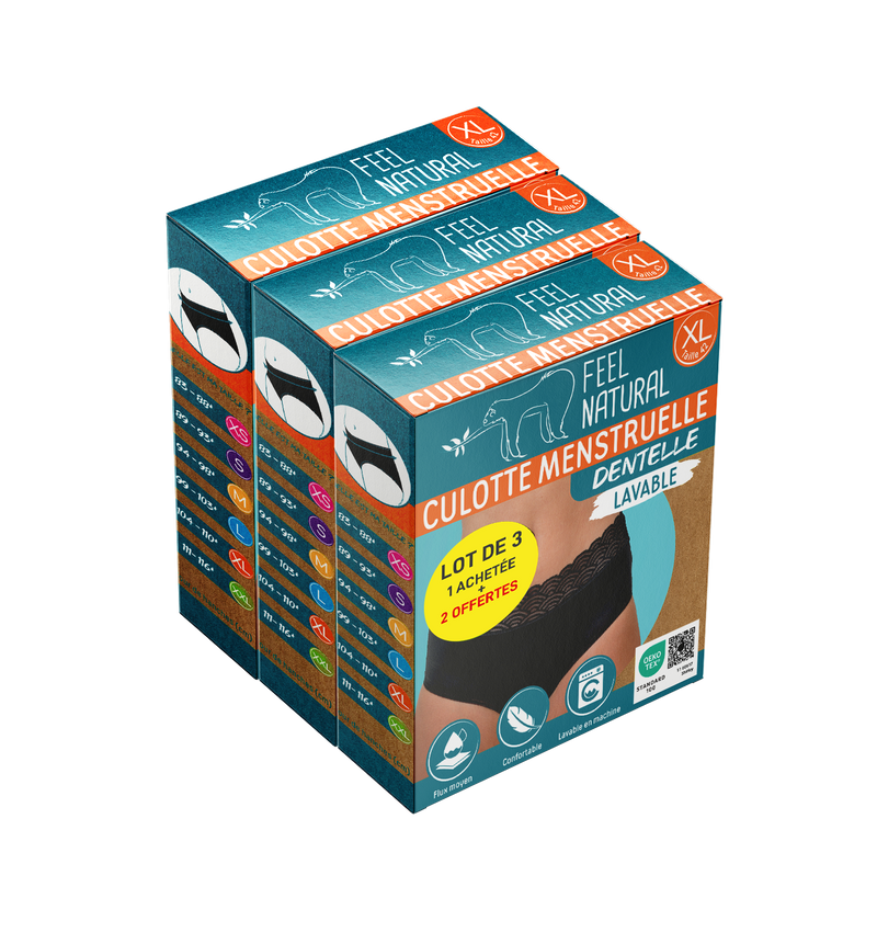 Cuecas Menstruais - Renda - Preto - Tamanho XL (42-44) Feel Natural