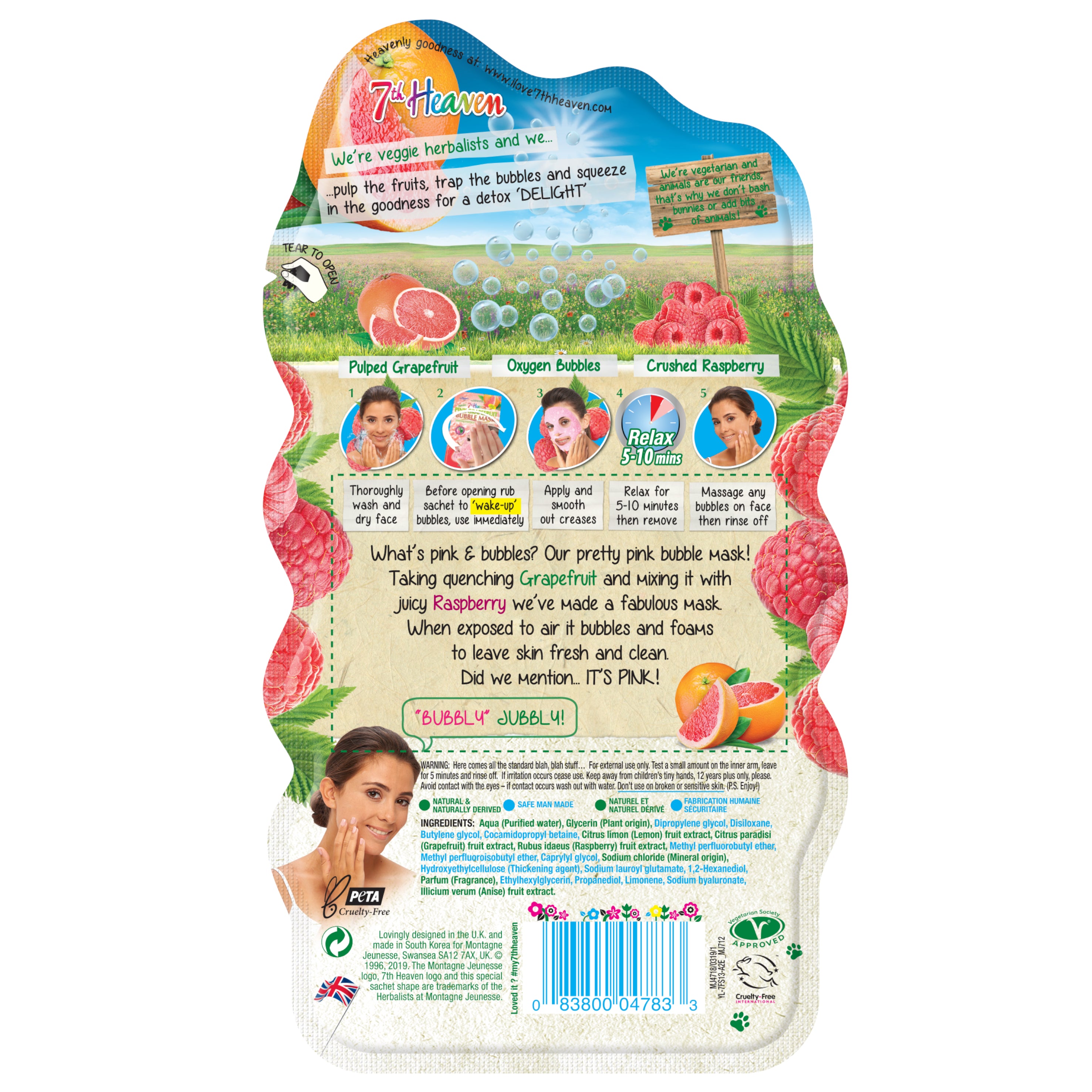 Máscara Facial Bolhas de Oxigénio Rosa 7th Heaven