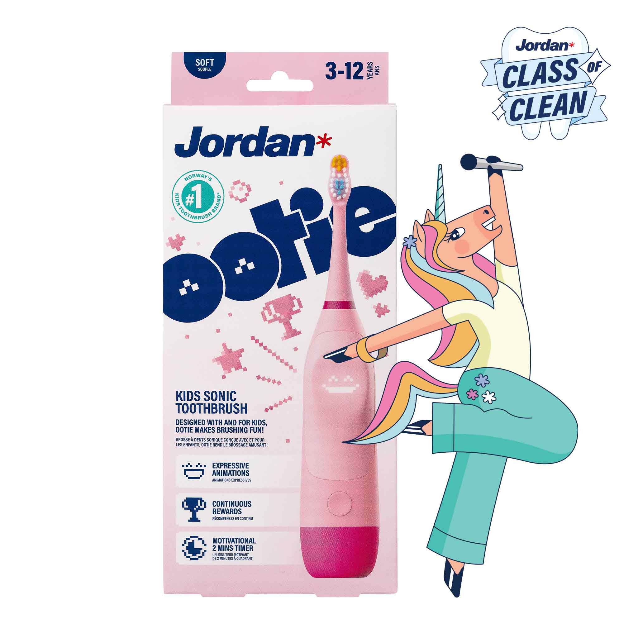 OOTIE Rosa – Escova de Dentes Elétrica Infantil Jordan
