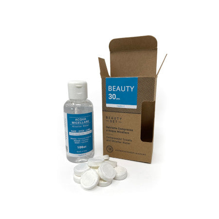 Kit 30 Toalhitas Comprimidas + Água Micelar 100ml