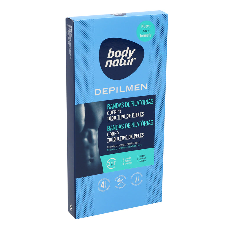 Tiras de Cera Body Natur Depilatórias Corporais Homem 16+2 toalhetes